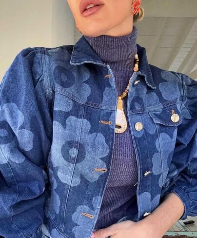 Utcoco Women's Croped Jean Jacket 2025 Fall Fall Outfits Fashion Floral Print Button Down Mort in Saudi Arabia