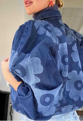 Utcoco Women's Croped Jean Jacket 2025 Fall Fall Outfits Fashion Floral Print Button Down Mort in Saudi Arabia