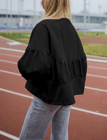 Watashi Women Casual Cropped Jacket Lightweight Zip Up Pleated Bomber Safari Short Jackets Pocketed Fall Utility Anorak Coat in Saudi Arabia
