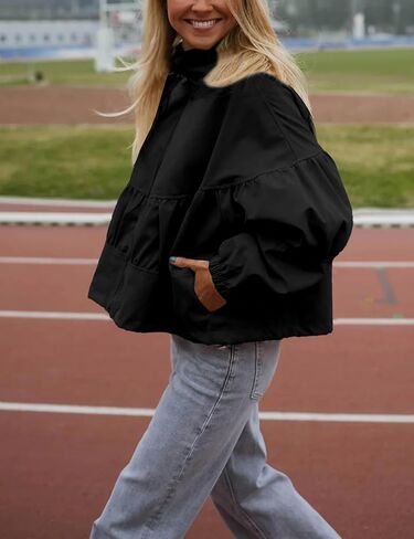 Watashi Women Casual Cropped Jacket Lightweight Zip Up Pleated Bomber Safari Short Jackets Pocketed Fall Utility Anorak Coat in Saudi Arabia
