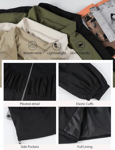Watashi Women Casual Cropped Jacket Lightweight Zip Up Pleated Bomber Safari Short Jackets Pocketed Fall Utility Anorak Coat in Saudi Arabia