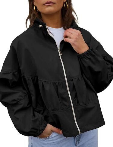 Watashi Women Casual Cropped Jacket Lightweight Zip Up Pleated Bomber Safari Short Jackets Pocketed Fall Utility Anorak Coat in Saudi Arabia