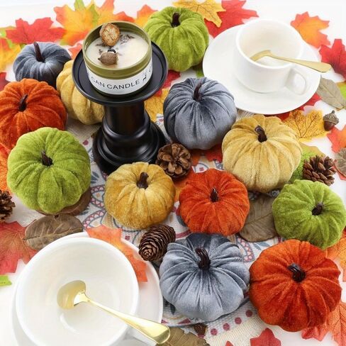 6Pcs Mini Thanksgiving Day Artificial Pumpkin Assorted Mixed Colors, Perfect for Fall & Halloween Pumpkins for Tabletop, Mantel, Holiday Party Decor in Saudi Arabia