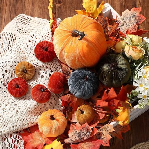 Preboun 10 Pcs Assorted Size Fall Artificial Velvet Pumpkins Decoration Rustic Harvest Fake Pumpkins Decorative Halloween Thanksgiving Decor for Home Farmhouse Kitchen Table Centerpiece(Black) in Saudi Arabia