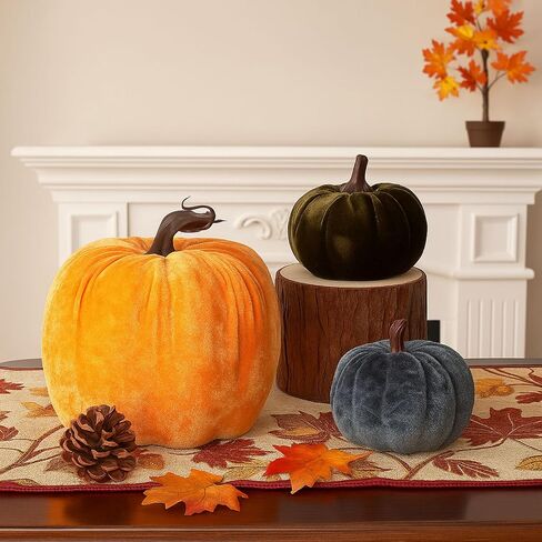 Preboun 10 Pcs Assorted Size Fall Artificial Velvet Pumpkins Decoration Rustic Harvest Fake Pumpkins Decorative Halloween Thanksgiving Decor for Home Farmhouse Kitchen Table Centerpiece(Black) in Saudi Arabia