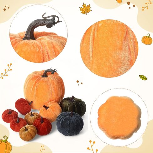 Preboun 10 Pcs Assorted Size Fall Artificial Velvet Pumpkins Decoration Rustic Harvest Fake Pumpkins Decorative Halloween Thanksgiving Decor for Home Farmhouse Kitchen Table Centerpiece(Black) in Saudi Arabia