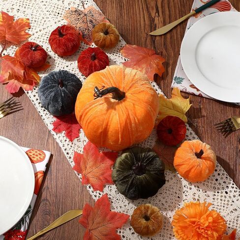Preboun 10 Pcs Assorted Size Fall Artificial Velvet Pumpkins Decoration Rustic Harvest Fake Pumpkins Decorative Halloween Thanksgiving Decor for Home Farmhouse Kitchen Table Centerpiece(Black) in Saudi Arabia