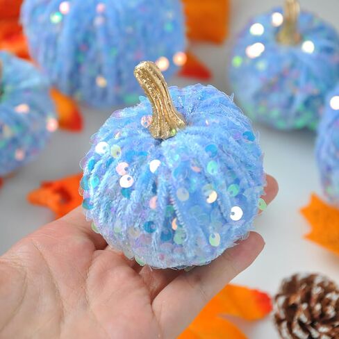Velvet Pumpkins Fall Decor, 7PCS Artificial Glitter Pumpkins for Halloween Thanksgiving Day Home Centerpieces for Tables Seasonal Holiday Decor (Pink) in Saudi Arabia