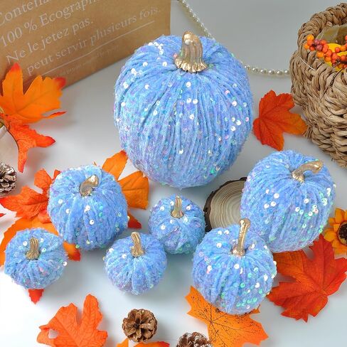 Velvet Pumpkins Fall Decor, 7PCS Artificial Glitter Pumpkins for Halloween Thanksgiving Day Home Centerpieces for Tables Seasonal Holiday Decor (Pink) in Saudi Arabia