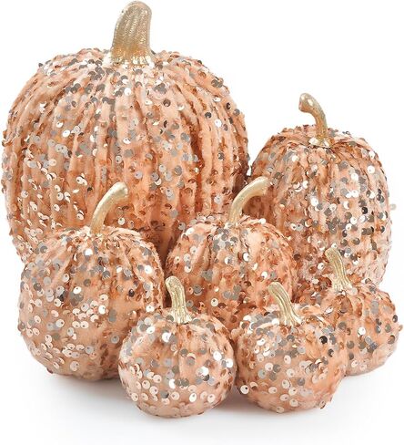 ديكور الخريف فيلفيت القرع ، 7pcs القرع الاصطناعي اللامع لعيد الشكر عيد الشكر في عيد عيد الشكر للداخلية ديكور العطلات الموسمية (الوردي) in Kuwait