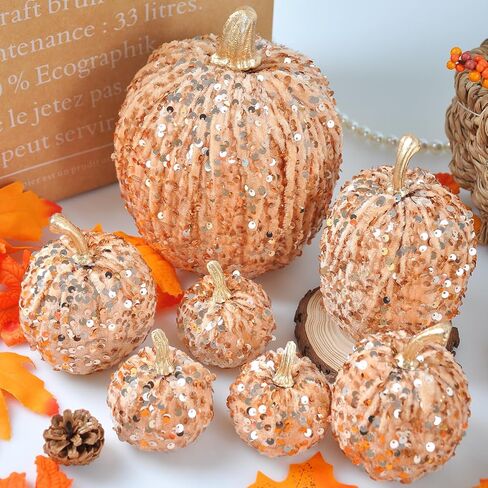 ديكور الخريف فيلفيت القرع ، 7pcs القرع الاصطناعي اللامع لعيد الشكر عيد الشكر في عيد عيد الشكر للداخلية ديكور العطلات الموسمية (الوردي) in Kuwait
