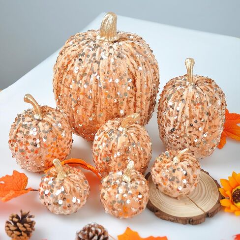 ديكور الخريف فيلفيت القرع ، 7pcs القرع الاصطناعي اللامع لعيد الشكر عيد الشكر في عيد عيد الشكر للداخلية ديكور العطلات الموسمية (الوردي) in Kuwait