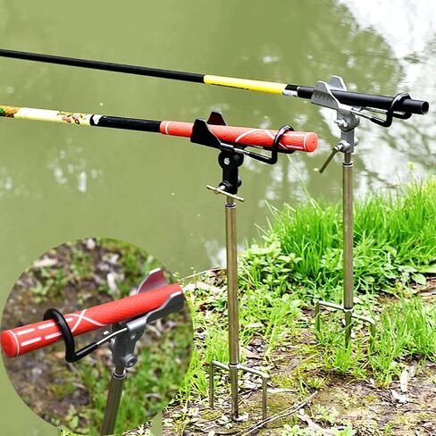 2 Pack Fishing Rod Holders Multifunctional Stainless Steel Stand, Ground Fishing Rod Pole Brackets Texture 360 ° Adjustable & Detachable Easy to Carry, Fishing Pole Holders for Ground, Beach in Saudi Arabia