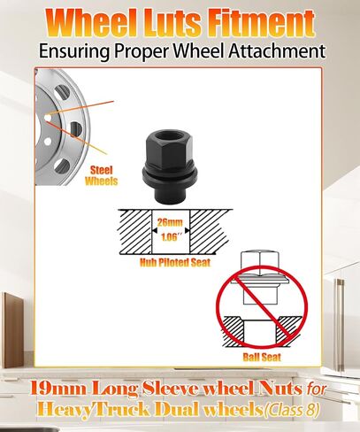 10pcs M22x1.5 Hex Whex Lug Lug Nuts تناسب الشاحنة الثقيلة شبه الشاحنة تناسب العجلات المزدوجة مع المقعد المربح وحجم فتحة الترباس 26 مم in Saudi Arabia