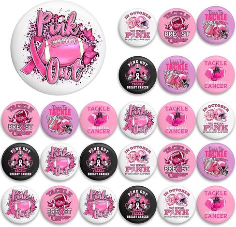 Tondiamo 24 PCS أزرار التوعية بسرطان الثدي دبابيس Pink Football Ribbon Hope Brooch Badge Pins Pink Out Football Games Honor Thoval Cancer For Women Girls Charity Public Event Party in Saudi Arabia