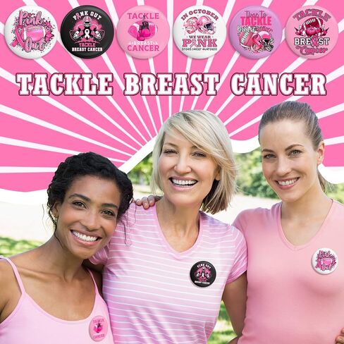 Tondiamo 24 PCS أزرار التوعية بسرطان الثدي دبابيس Pink Football Ribbon Hope Brooch Badge Pins Pink Out Football Games Honor Thoval Cancer For Women Girls Charity Public Event Party in Saudi Arabia