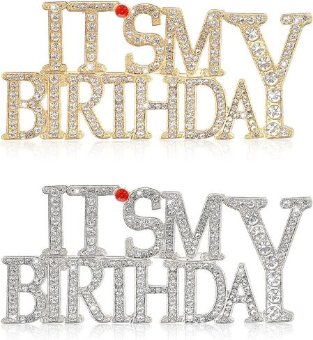 Its My Birthday Pin, 2 Pcs Eye-catching Rhinestones Happy Birthday Pins for Women Celebration Party (Gold & Silver) in Saudi Arabia