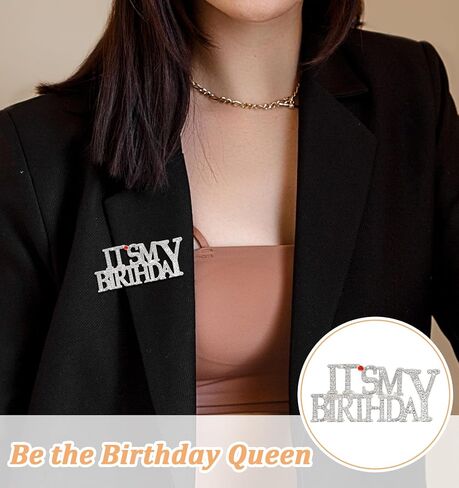 Its My Birthday Pin, 2 Pcs Eye-catching Rhinestones Happy Birthday Pins for Women Celebration Party (Gold & Silver) in Saudi Arabia