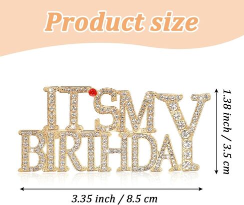 Its My Birthday Pin, 2 Pcs Eye-catching Rhinestones Happy Birthday Pins for Women Celebration Party (Gold & Silver) in Saudi Arabia