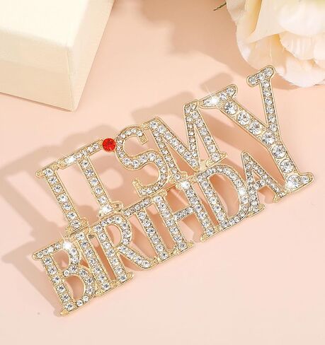 Its My Birthday Pin, 2 Pcs Eye-catching Rhinestones Happy Birthday Pins for Women Celebration Party (Gold & Silver) in Saudi Arabia