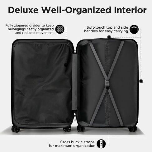 مجموعة أمتعة 11 قطعة ، حقيبة ABS Hardshell متينة مع عجلات مزدوجة الدوار ، قفل مجموعة على طراز TSA ، حقيبة خفيفة الوزن على مقبض قابل للتعديل ، تصميم سهل السفر in Saudi Arabia