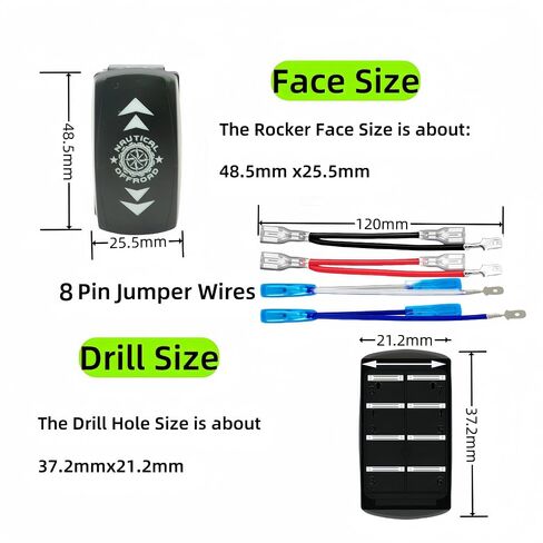Off Road Light Rocker Switch 8 Pin 12V-24V (ON)-Off-(ON) 3 Position DPDT Momentary Switch, Marine Boat Heavy Duty Up Down Toggle Switch, Forward Reverse Arrow Rocker Switch for Automotive Car (Blue) in Saudi Arabia