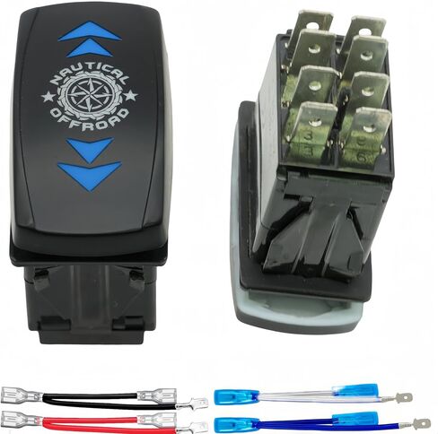 Off Road Light Rocker Switch 8 Pin 12V-24V (ON)-Off-(ON) 3 Position DPDT Momentary Switch, Marine Boat Heavy Duty Up Down Toggle Switch, Forward Reverse Arrow Rocker Switch for Automotive Car (Blue) in Saudi Arabia