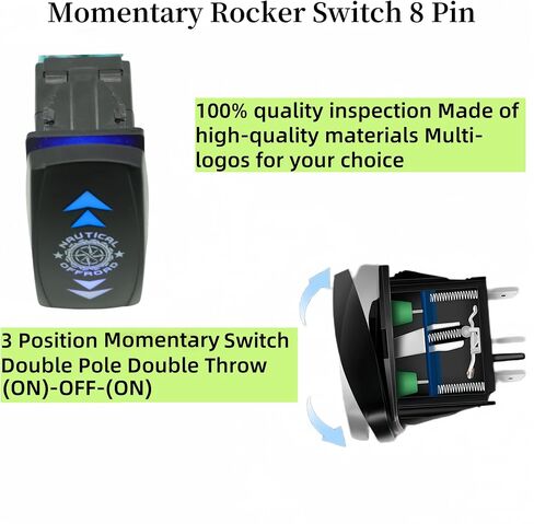 Off Road Light Rocker Switch 8 Pin 12V-24V (ON)-Off-(ON) 3 Position DPDT Momentary Switch, Marine Boat Heavy Duty Up Down Toggle Switch, Forward Reverse Arrow Rocker Switch for Automotive Car (Blue) in Saudi Arabia