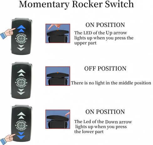 Off Road Light Rocker Switch 8 Pin 12V-24V (ON)-Off-(ON) 3 Position DPDT Momentary Switch, Marine Boat Heavy Duty Up Down Toggle Switch, Forward Reverse Arrow Rocker Switch for Automotive Car (Blue) in Saudi Arabia