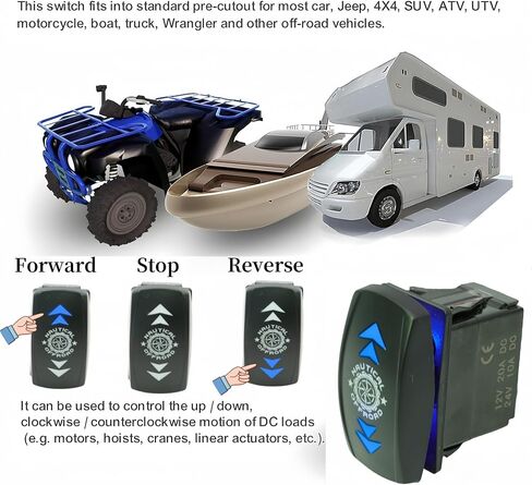 Off Road Light Rocker Switch 8 Pin 12V-24V (ON)-Off-(ON) 3 Position DPDT Momentary Switch, Marine Boat Heavy Duty Up Down Toggle Switch, Forward Reverse Arrow Rocker Switch for Automotive Car (Blue) in Saudi Arabia