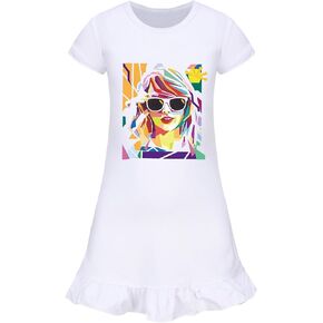 Girl Ruffle Home Dress – Kid Country Music Concert Outfit Pop Art Head Graphic Casual Wear Short Sleeve Fan Clothes in Saudi Arabia