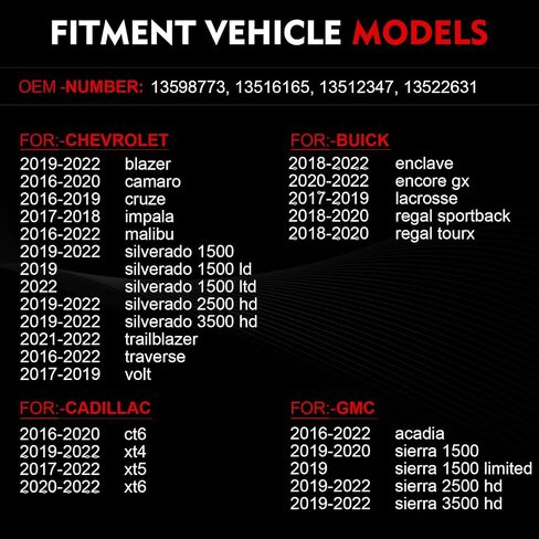 Pre-Programmed 433MHz TPMS Sensor Fit for:-Chevy Silverado 1500 2019-2022, Malibu 2016-2022, Impala 2017-2018 for:-GMC Acadia 2016-2022 for:-Cadillac CT6 2016-2020, OE# 13598773 (4 Pcs) in Saudi Arabia
