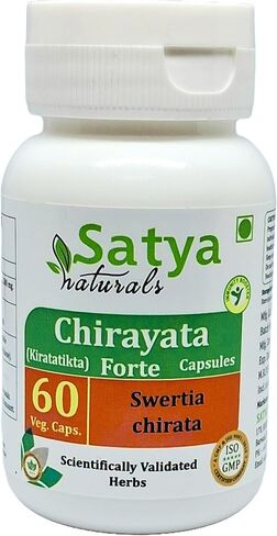Chirayata Forte Capsule 500 mg. 60 Veg. Capsule | Chirayata (Swertia Chirata) Extract Capsules for Men and Women | Ayurvedic Herbal Supplement/Remedies | 10:1 Forte (2 Bottles of 60 Capsules) in Saudi Arabia