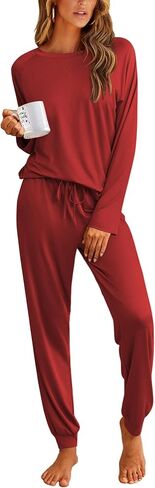 Ekouaer Pajamas Womens Long Sleeve Pj Set 2 Piece Loungewear Soft Comfy Sleepwear with Jogger Pants S-XXL in Saudi Arabia
