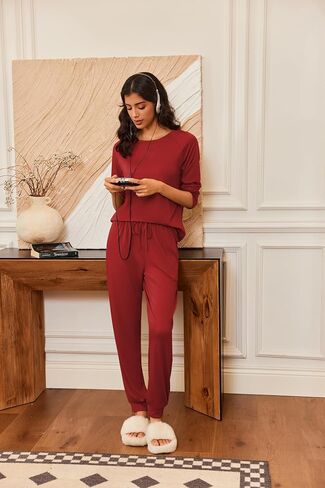 Ekouaer Pajamas Womens Long Sleeve Pj Set 2 Piece Loungewear Soft Comfy Sleepwear with Jogger Pants S-XXL in Saudi Arabia