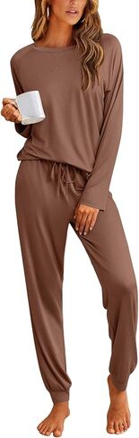 Ekouaer Pajamas Womens Long Sleeve Pj Set 2 Piece Loungewear Soft Comfy Sleepwear with Jogger Pants S-XXL in Saudi Arabia