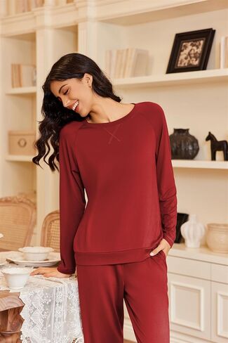Ekouaer Pajamas Womens Long Sleeve Pj Set 2 Piece Loungewear Soft Comfy Sleepwear with Jogger Pants S-XXL in Saudi Arabia