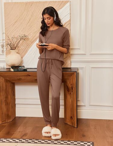 Ekouaer Pajamas Womens Long Sleeve Pj Set 2 Piece Loungewear Soft Comfy Sleepwear with Jogger Pants S-XXL in Saudi Arabia