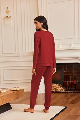 Ekouaer Pajamas Womens Long Sleeve Pj Set 2 Piece Loungewear Soft Comfy Sleepwear with Jogger Pants S-XXL in Saudi Arabia