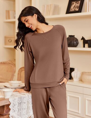Ekouaer Pajamas Womens Long Sleeve Pj Set 2 Piece Loungewear Soft Comfy Sleepwear with Jogger Pants S-XXL in Saudi Arabia