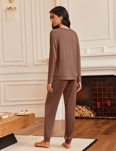 Ekouaer Pajamas Womens Long Sleeve Pj Set 2 Piece Loungewear Soft Comfy Sleepwear with Jogger Pants S-XXL in Saudi Arabia