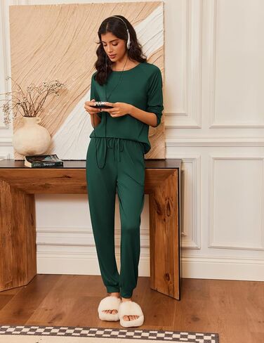 Ekouaer Pajamas Womens Long Sleeve Pj Set 2 Piece Loungewear Soft Comfy Sleepwear with Jogger Pants S-XXL in Saudi Arabia