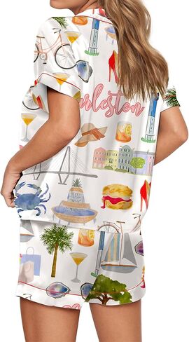 SHESHOW Satin Pajamas for Women Set Satin Button Down Short Sleeve Shirt and Shorts Summer Loungewear Size XS-XXL in Kuwait