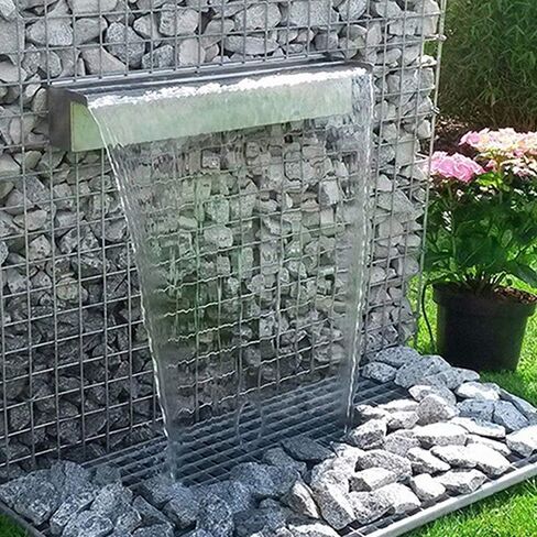 Garden Outdoor Fountains,Stainless Steel Waterfall Fountain Pool Waterfall Silver Rectangular Swimming Pond Waterfall Decoration in Saudi Arabia