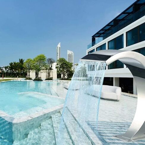 Swimming Pool Fountain, Waterfall Pool Fountain Stainless Steel Rectangular Garden Pool Fountain Silver for In Ground Pools Outdoor Waterfalls,Outdoor Fountains in Saudi Arabia