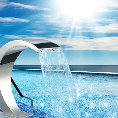 Swimming Pool Fountain, Waterfall Pool Fountain Stainless Steel Rectangular Garden Pool Fountain Silver for In Ground Pools Outdoor Waterfalls,Outdoor Fountains in Saudi Arabia