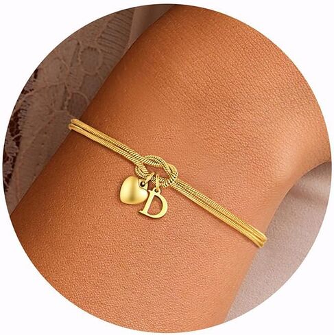 M MOOHAM Initial Knot Bracelets for Women - 18K Gold Plated Initial Knot Bracelets for Women Trendy Letter A-Z Love Charm Bracelet Dainty Gold Jewelry Womens Bridesmaid Birthday Gifts in Saudi Arabia