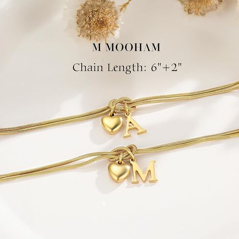 M MOOHAM Initial Knot Bracelets for Women - 18K Gold Plated Initial Knot Bracelets for Women Trendy Letter A-Z Love Charm Bracelet Dainty Gold Jewelry Womens Bridesmaid Birthday Gifts in Saudi Arabia