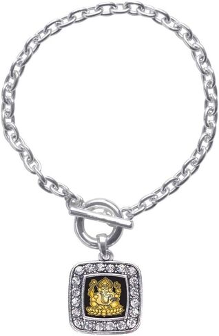 Inspired Silver - Silver Square Charm Toggle Bracelet with Cubic Zirconia Jewelry in Saudi Arabia