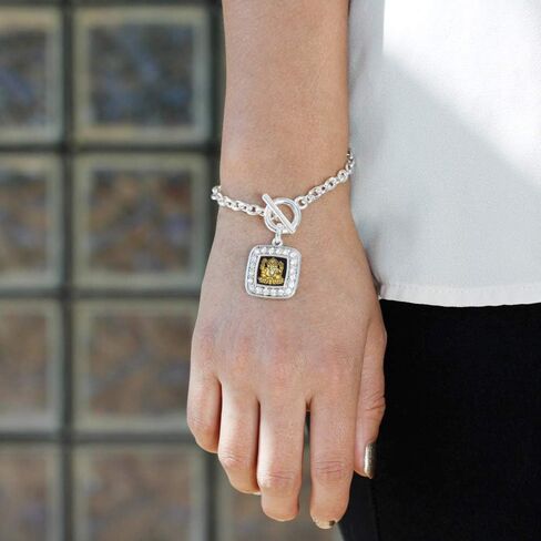 Inspired Silver - Silver Square Charm Toggle Bracelet with Cubic Zirconia Jewelry in Saudi Arabia